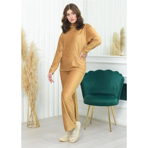 Yarım Boğazlı Fitilli Kadife Takım Taba Rengi