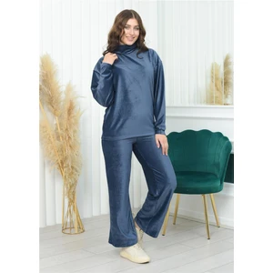 Yarım Boğazlı Fitilli Kadife Takım Lacivert Rengi