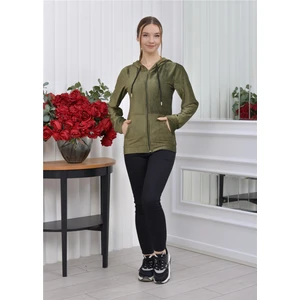 Kapşonlu Fitilli Kadife Hırka Haki Rengi