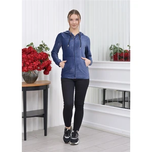 Kapşonlu Fitilli Kadife Hırka Lacivert Rengi