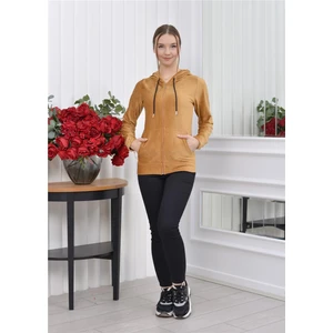 Kapşonlu Fitilli Kadife Hırka Taba Rengi