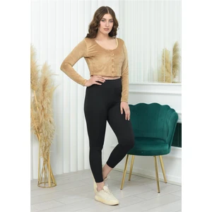 Geniş Yaka Fitilli Kadife Crop Bej Renk