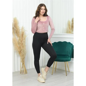 Geniş Yaka Fitilli Kadife Crop Pudra Rengi