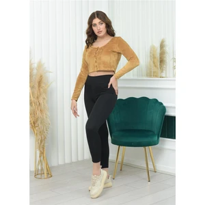 Geniş Yaka Fitilli Kadife Crop Taba Rengi