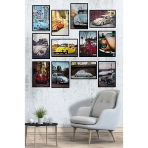 Trend Poster Vosvos Araba Temalı 12 Parça Ahşap Mdf Tablo