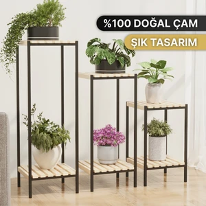 Saksılık 3 Lü Set Ahşap Çiçeklik Dekoratif Lüks Bahçe Mobilyası Saksı Standı Bahçe Balkon Rafı