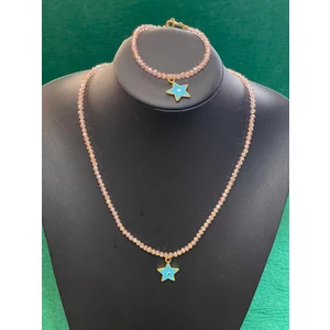 Gönülden Tasarım Özel Tasarım Nazar Boncuklu Yıldızlı Kristal Taşlı Kolye Bileklik Set