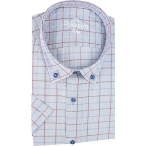 Mavi Erkek Kısa Kollu Kareli Cepli Büyük Beden Gömlek