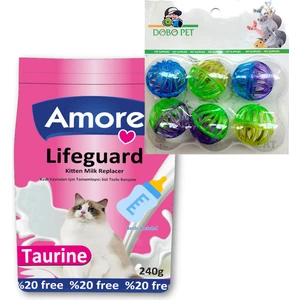 Yavru Kedi Süt Tozu Lifeguard 240GR, Biberon ve 6lı Top Oyuncak