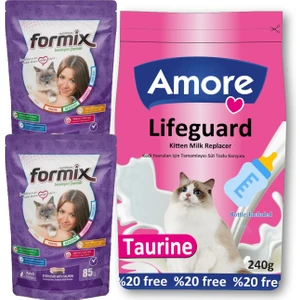 Yavru Kedi Süt Tozu Lifeguard 240GR, Biberon ve 2 Adet 85G Steril Punch Ödül Maması