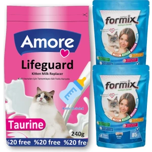 Yavru Kedi Süt Tozu Lifeguard 240GR, Biberon ve 2 Adet 85G Somonlu Punch Ödül Maması