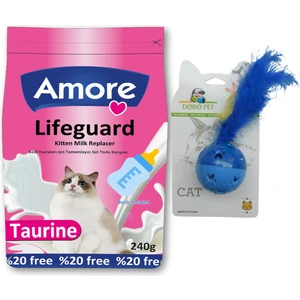 Yavru Kedi Süt Tozu Lifeguard 240GR, Biberon ve Tüylü Oyuncak Top Mavi