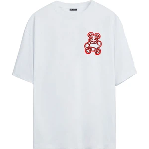 The Wert Ünisex Ayı Baskılı Beyaz Oversize Tshirt