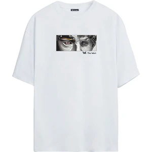 The Wert Ünisex Heykel Yüz Baskılı Beyaz Oversize Tshirt