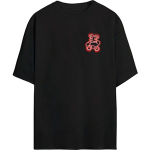 The Wert Ünisex Ayı Baskılı Siyah Oversize Tshirt