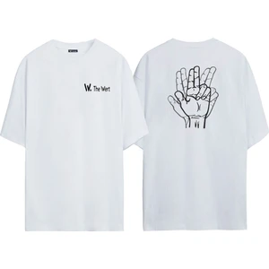 The Wert Ünisex Eller Baskılı Beyaz Oversize Tshirt