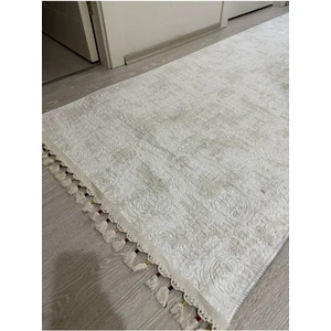 Jel Kaymaz Halı Asos Nevra Krem Kaymaz Taban Yolluk Yıkanabilir Halı Renkli Düğüm Saçaklı