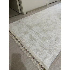 Jel Kaymaz Halı Asos Nevra Krem Kaymaz Taban Yolluk Yıkanabilir Halı Renkli Düğüm Saçaklı