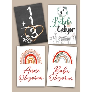 Pankart Evi 4 Adet Anne Oluyorum Baba Oluyorum Bebek Çekim Anı Kartları