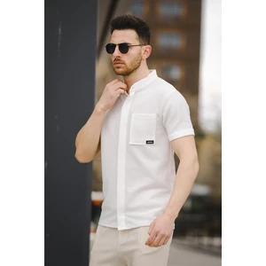 Dennie Tek Cep Waffle Kumaş Slim Kısa Kol Hakim Yaka Erkek Gömlek