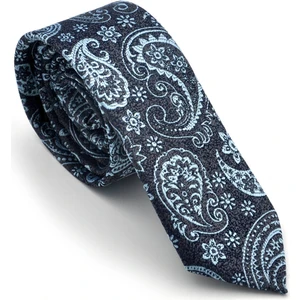 Mavi Şal Desenli Lacivert Dokuma Kumaş Mendilli Slim Fit Kravat  / SDK-230205