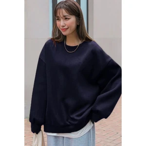 Kadın Lacivert Basic 0 Sıfır Yaka Baskısız Düz Oversize Salaş Bol Kesim Sweatshirt