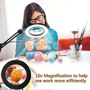 10X Işıklı Büyüteç Büyüteçli LED Lamba 3 Renk Modu Kısılabilir Led'ler Yakın Çalışma Onarımı Için Işıklı ve Kelepçeli Gerçek Cam Lens Büyüteç Okuma El Sanatları (Yurt Dışından)