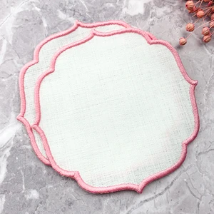 Pembe Renkli Nakışlı Keten Efektli 2'li Kokteyl Peçetesi