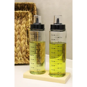 DNS Home Ahşap Stantlı 2 Adet Sızdırmaz Damlatmaz Akılllı Yağlık Sirkelik Cam Yağdanlık 500 Ml