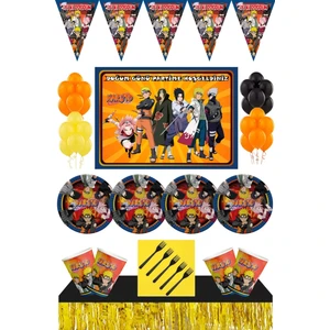 Parti Furyası Naruto Doğum Günü Konsepti Afişli 8 Kişilik Masa Etekli Naruto Doğum Günü Seti 