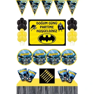 Parti Furyası Batman Doğum Günü Konsepti 24 Kişilik  Afişli Masa Etekli Sarı Set+Batman Parti Malzemeleri 24 Kişilik Afişli Masa Etekli Sarıset