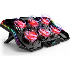 AD-RX44 X-GALE 6 Fanlı 12 RGB Işık Modlu 7 Kademe Standlı LCD Göstergeli Notebook Soğutucu