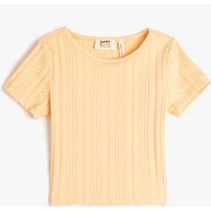 Basic Crop Tişört Kısa Kollu Bisiklet Yaka Ribanalı