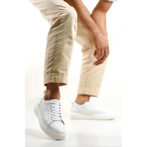 M3-B Beyaz Hakiki Deri Erkek Spor Ayakkabı & Sneaker