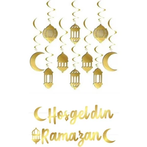 Hayaller Dükkanı 10'lu Tavan Süs ve Hoşgeldin Ramazan Bannner  Ramazan Ayı Süsleme Seti