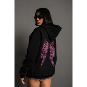 Kadın Sırt Kanat Önü Slogan Baskılı Kapüşonlu Oversize Sweatshirt