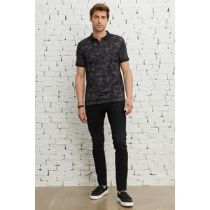 ALTINYILDIZ CLASSICS Erkek Siyah Slim Fit Dar Kesim Polo Yaka Pamuklu Baskılı Tişört