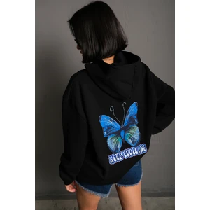 Kadın Siyah Butterfly Baskılı Oversize Sweatshirt
