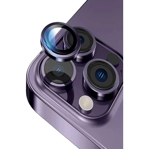 Kzy Apple iPhone 14 Pro Alüminyum Alaşım Temperli Cam Kamera Lens Koruyucu - Mor