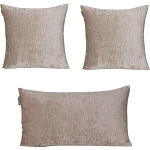 3'lü Kadife Şönil Kırlent Kılıfı Taş Rengi