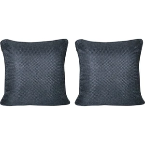 2'lı Hasır Dokulu Fitilli Çift Taraflılı Kırlent Kılıfı Mavi Siyah