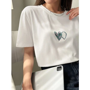 Kadın Çift Heart Baskılı Oversize T-Shirt