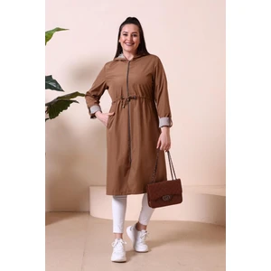 Kadin Uzun Tesettur Trenckot Buyuk Beden Fermuarlı Trenc