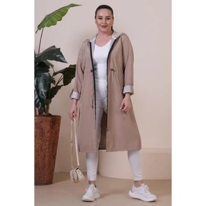 Kadin Uzun Tesettur Trenckot Buyuk Beden Fermuarlı Trenc