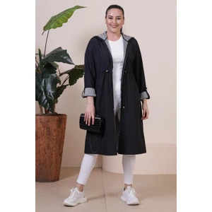 Kadin Uzun Tesettur Trenckot Buyuk Beden Fermuarlı Trenc