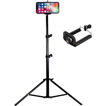 Tripod 2.1 mt 360 Döner Başlıklı Telefon Tutucu Ring Light Metal Işık Stüdyo Lamba