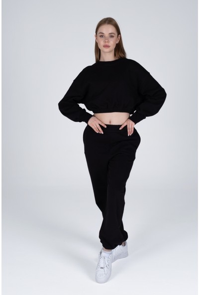 Yogakioo Basic Joger ve Büzgülü Crop Ikili Takım Siyah