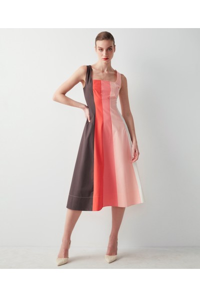 İpekyol Colorblock Kare Yaka Elbise