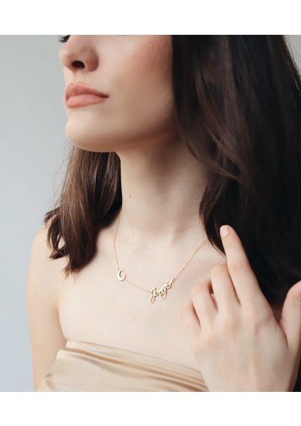 925 Ayar Gümüş Hilal Isim Kolye