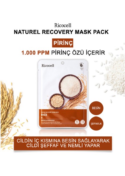 Lüks Yüz Maskesi Pirinç Özlü Cilt Aydınlatıcı ve Besleyici 1 Adet Kağıt Maske